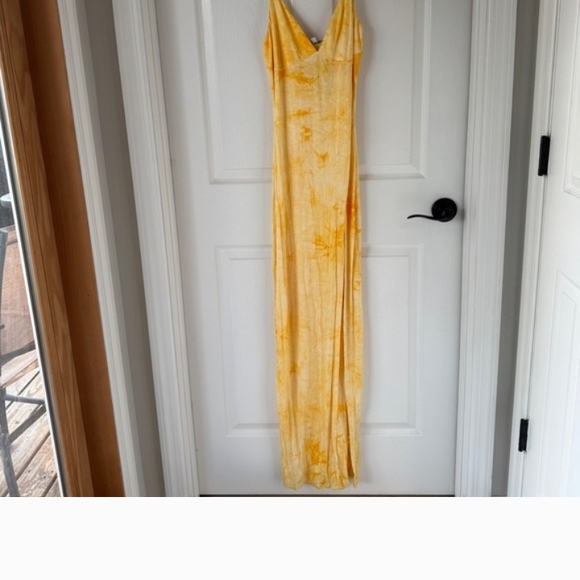 Yellow Spaghetti-Strap Maxi Dress with Front Slit 16 inch p2p 59 inch long - Picture 4 of 4